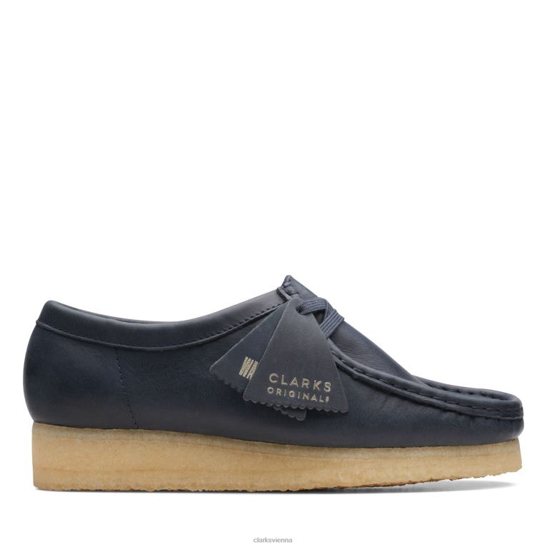 Frauen Clarks Wallabee Navy Leder Clarks 80BRV3094 marineblaues Leder