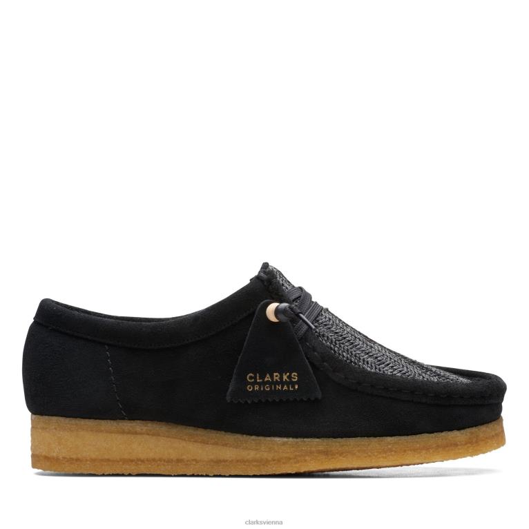 Frauen Clarks schwarzer Bast-Wallabee-Clarks 80BRV3412 schwarzer Bast