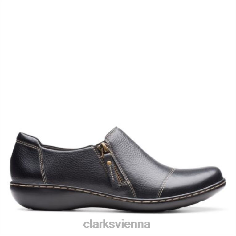 Frauen Clarks Ashland Palm Clarks schwarzes Leder 80BRV3901 schwarzes Leder