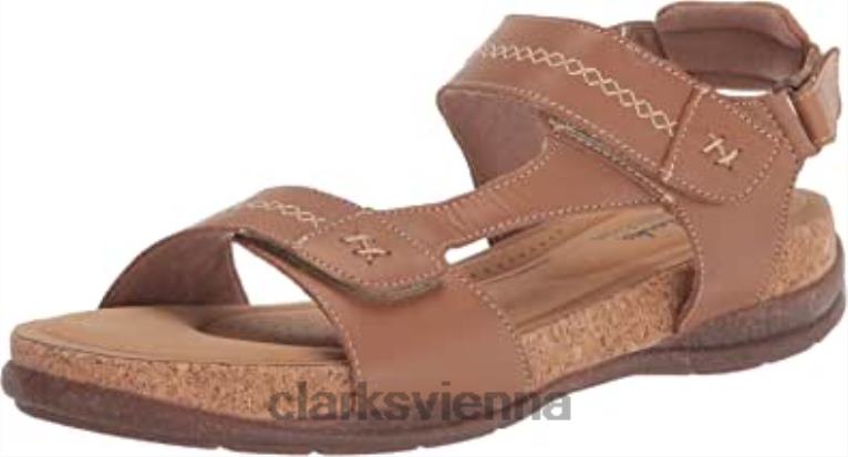 Frauen Clarks Hellbraune Leder-Clarks-Damenroseville-Mae-Flachsandale 80BRV1691