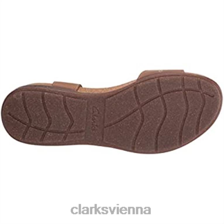 Frauen Clarks Hellbraune Leder-Clarks-Damenroseville-Mae-Flachsandale 80BRV1691