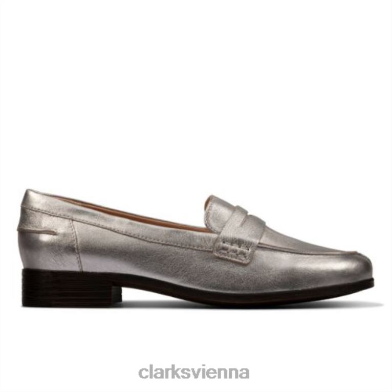 Frauen Clarks Silber-Metallic-Clarks-Hamble-Loafer 80BRV4339 Silbermetallic