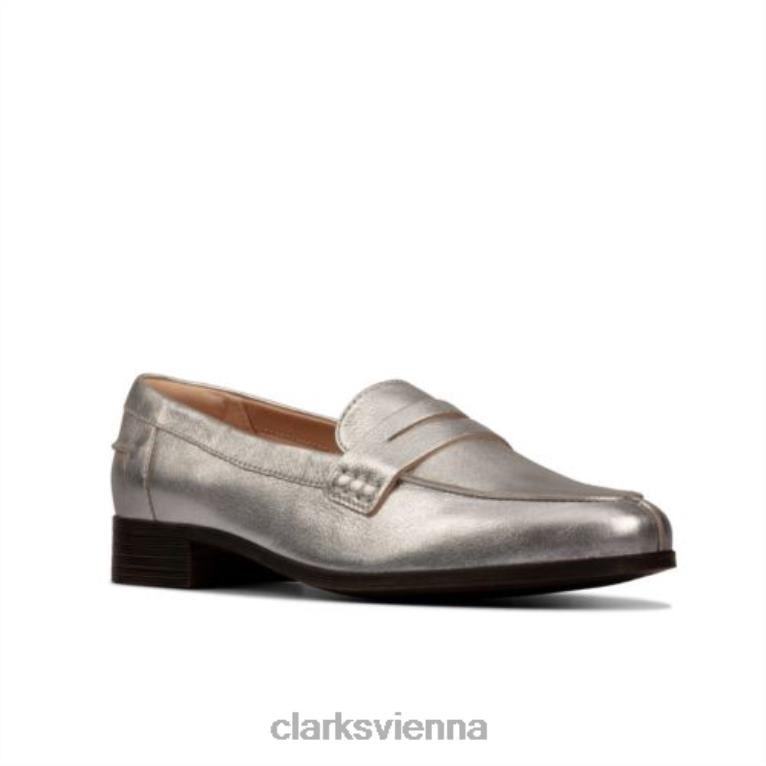 Frauen Clarks Silber-Metallic-Clarks-Hamble-Loafer 80BRV4339 Silbermetallic