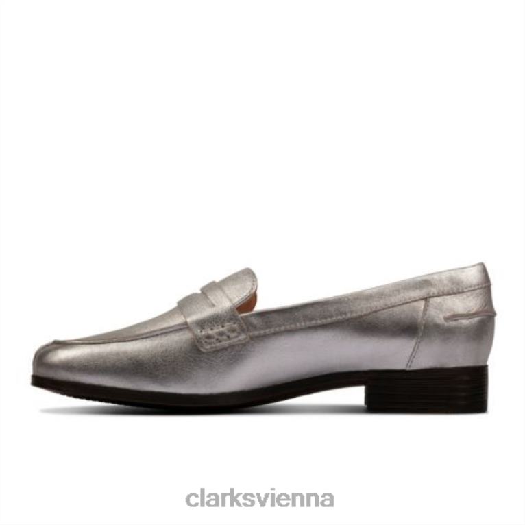 Frauen Clarks Silber-Metallic-Clarks-Hamble-Loafer 80BRV4339 Silbermetallic