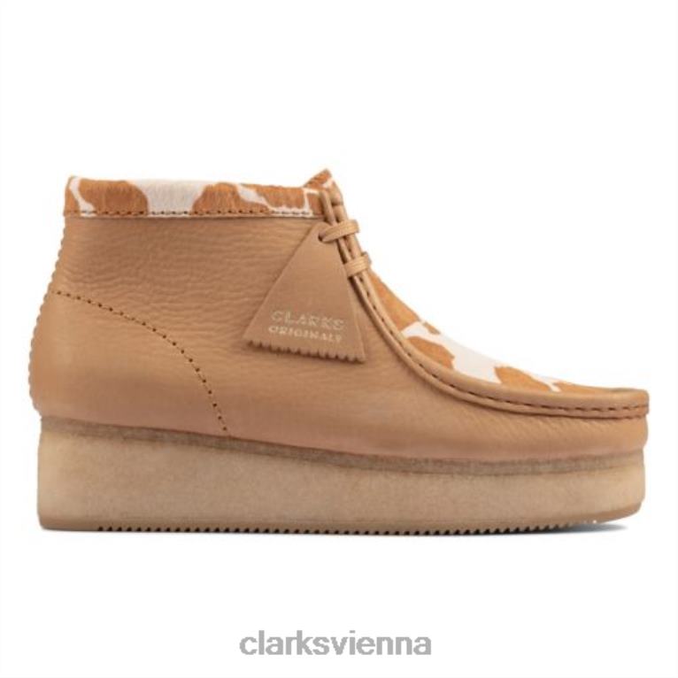 unisex Clarks Wallabee Wedge Clarks Tan Kuhdruck 80BRV4157 hellbrauner Kuhdruck