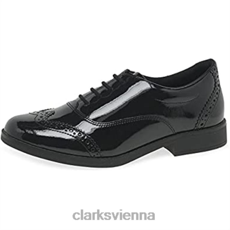 unisex Clarks Aubrie Tap Youth Lederschuhe schwarz Lack Clarks 80BRV151